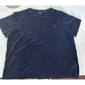 Polo Ralph Lauren Shirt Mens XL Blue Red Pony Single Stitch V Neck Casual